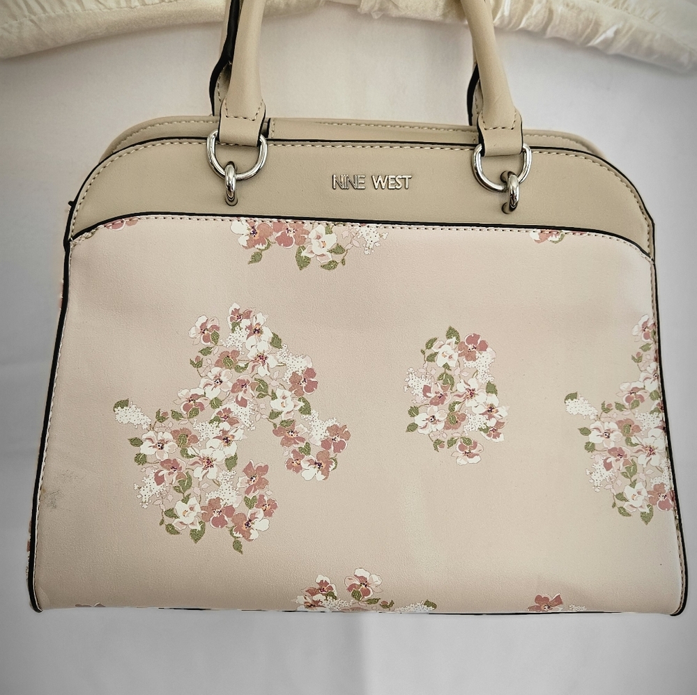 Nine West Cream Satchel with Pink Floral Accent